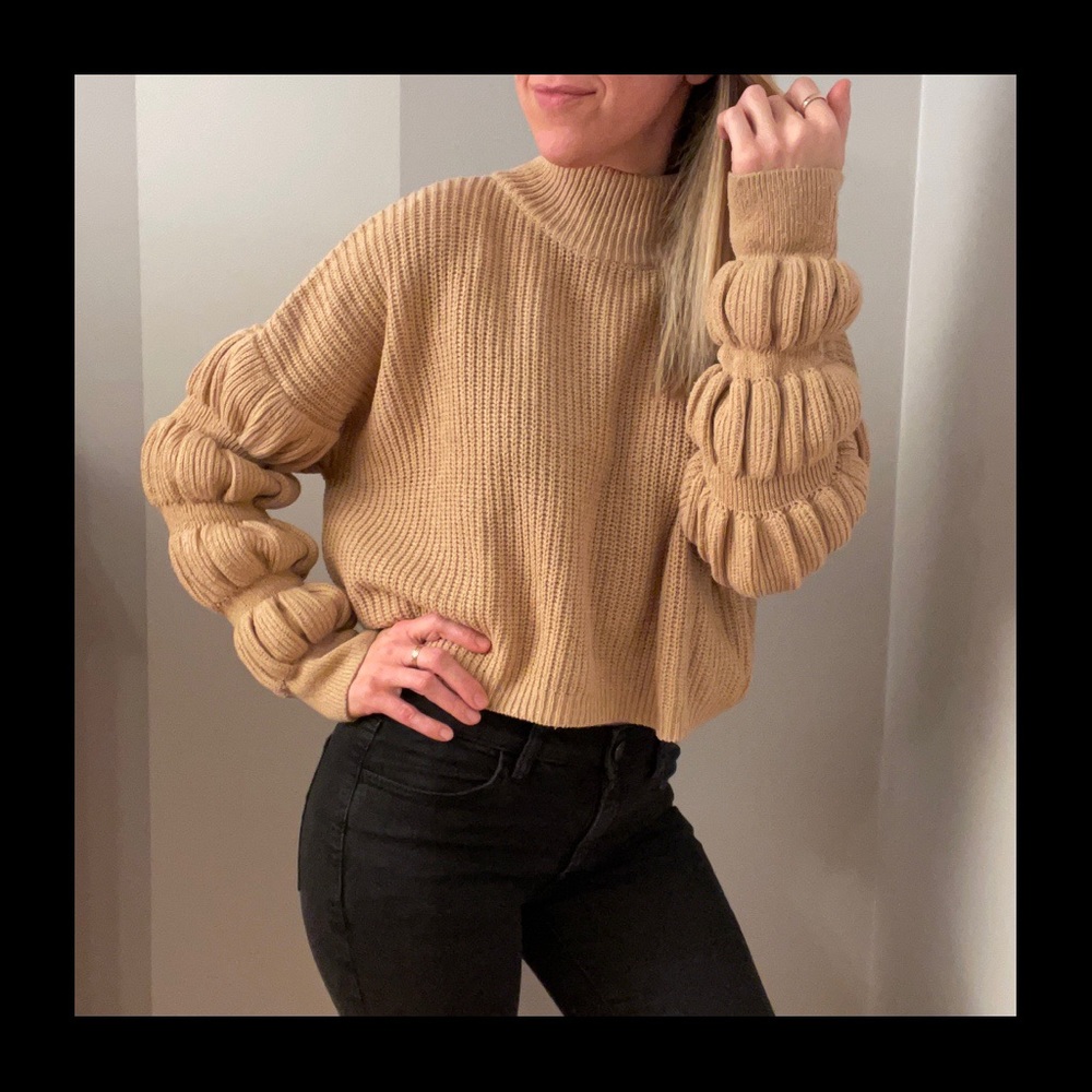 HYFVE Warm Light Brown Unique Bell Sleeve Sweater